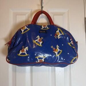 Vintage GEAR Inc Rocking Horse Bear Bag 1985 Red Blue Kid Youth Travel Zipper‎